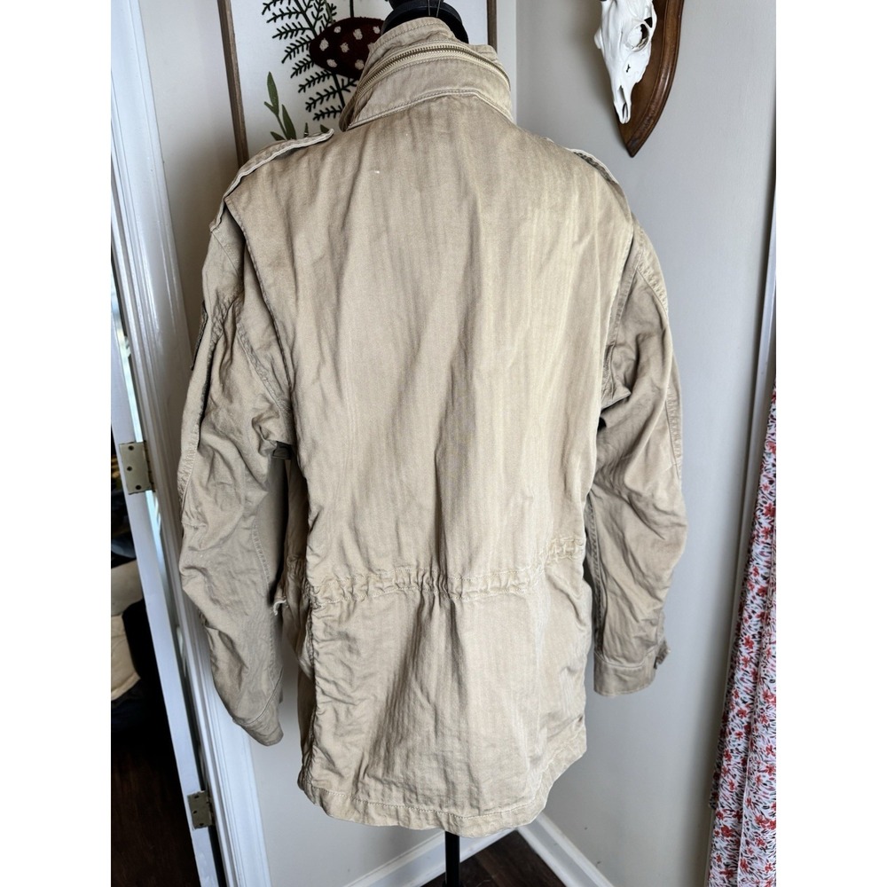 Polo Ralph Lauren Military Field Jacket Tan Khaki Herringbone Twill Patches L - Picture 3 of 16